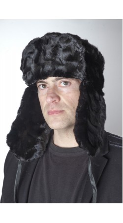 Black mink fur hat -  Russian style - Created with mink fur remnants